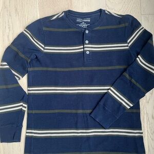 Denver Hayes Navy, Olive & White Striped Henley